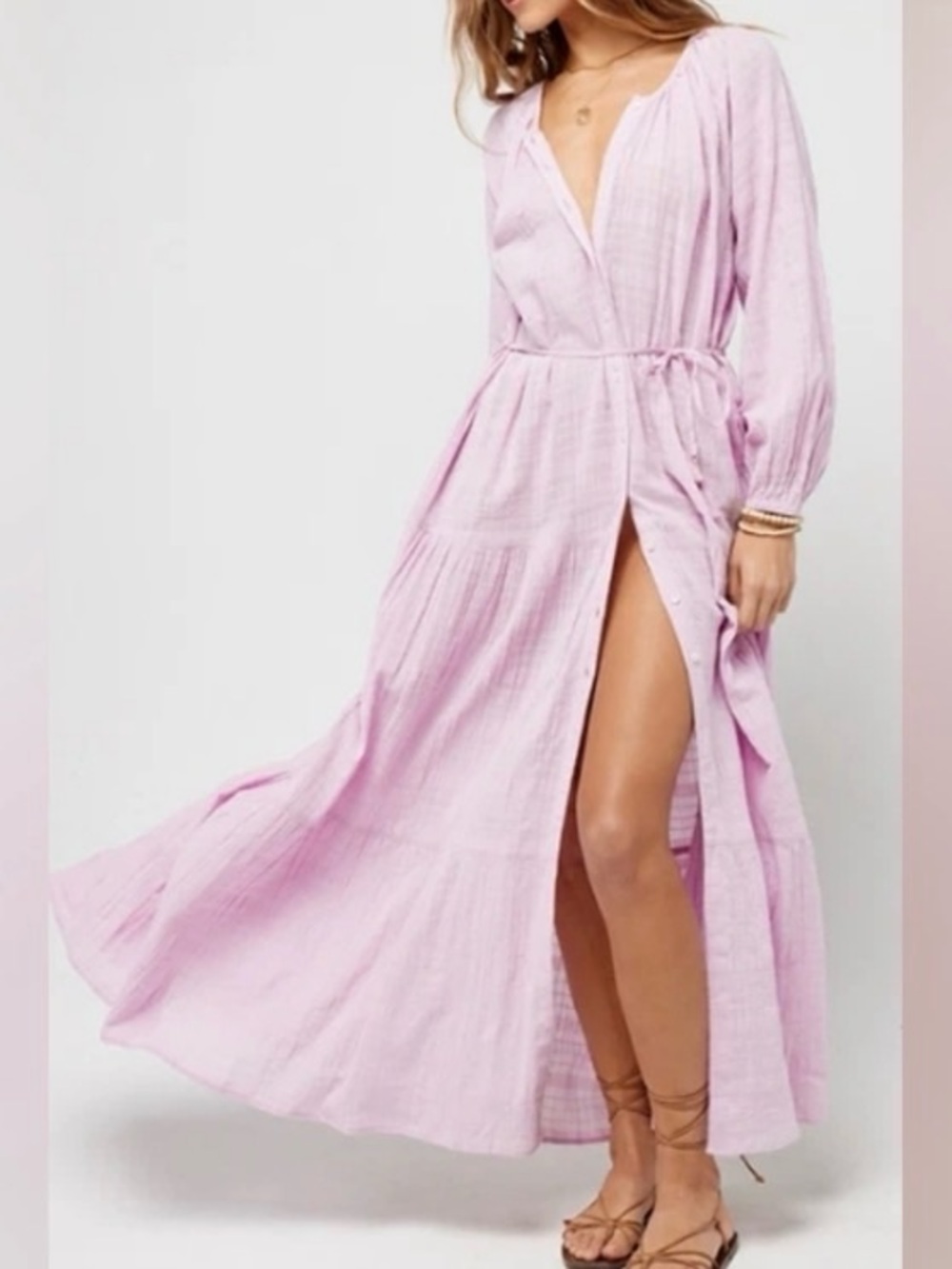 L*space Lavender Napali Maxi Dress Size Small 100% cotton vacation resort beach - Picture 4 of 12